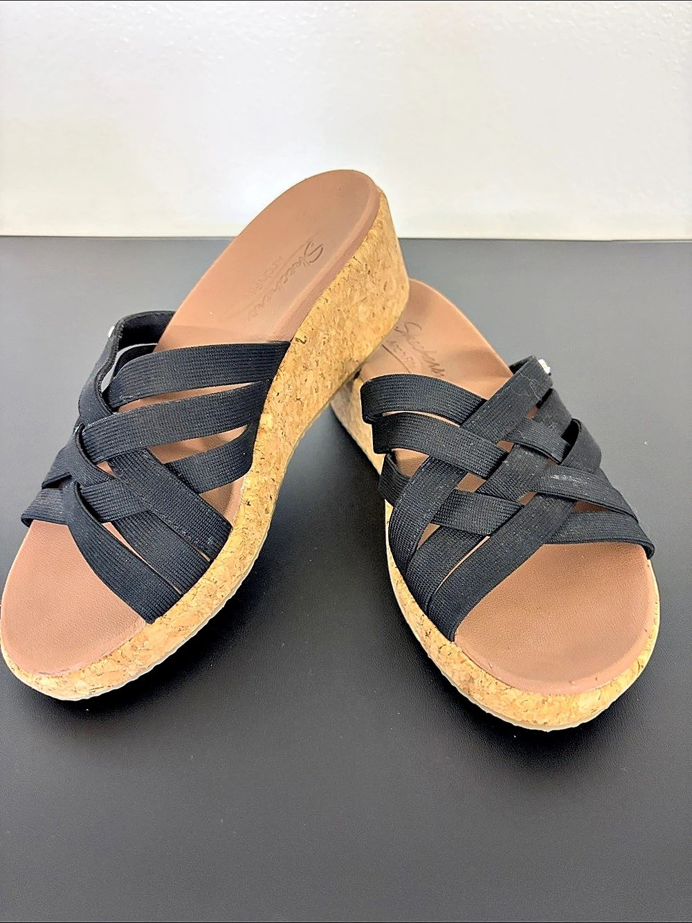 Skechers Arch Fit Black Wedge Sandals Size 7